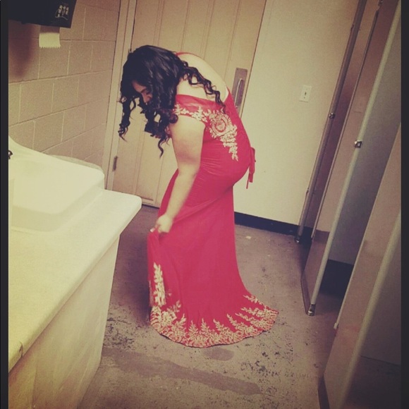 Red/gold long formal dress - Picture 2 of 2